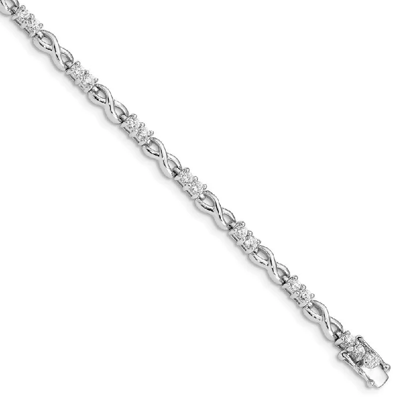 women vintage bangles and bracelets -925 Sterling Silver Rhodium-plated Cubic Zirconia Infinity Bracelet, 7.5"