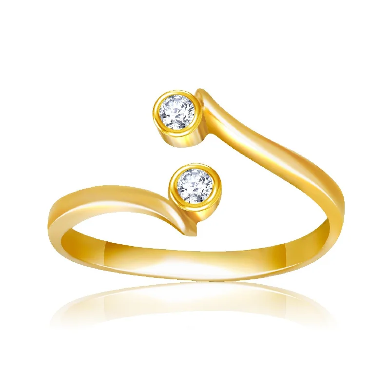 women infinity charm engagement rings -14k Yellow Gold Cubic Zirconia Accented Curve Ended Toe Ring