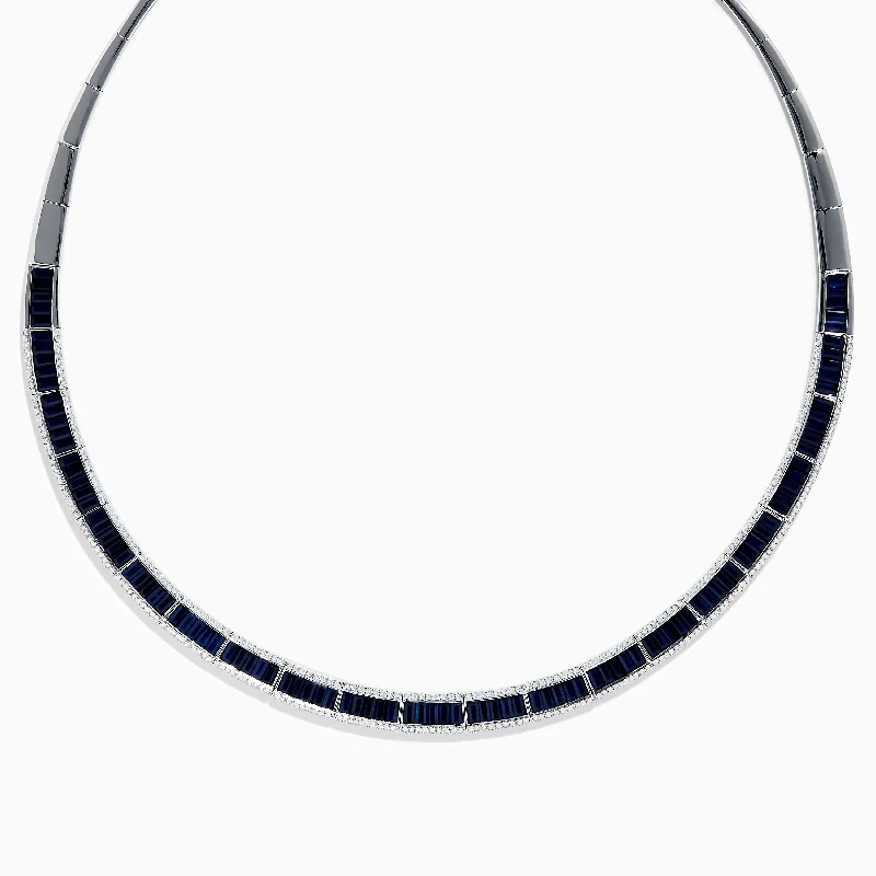 women statement necklaces -Royale Bleu 14K White Gold Blue Sapphire and Diamond Necklace