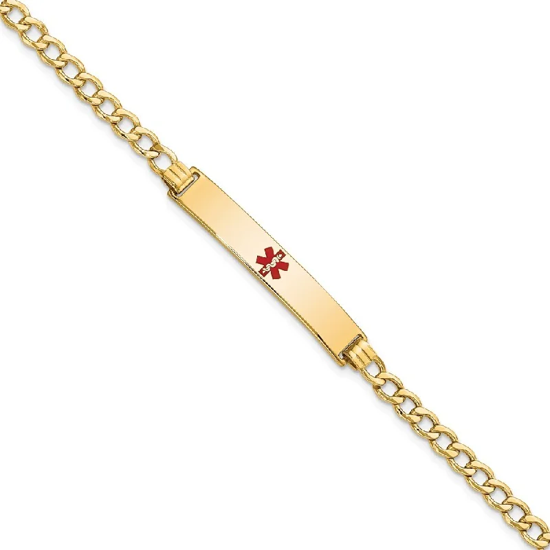 women multi-strand bangles and bracelets -14k Yellow Gold 6.5mm Semi-Solid Medical Polished Red Enamel Curb ID Bracelet, 7"