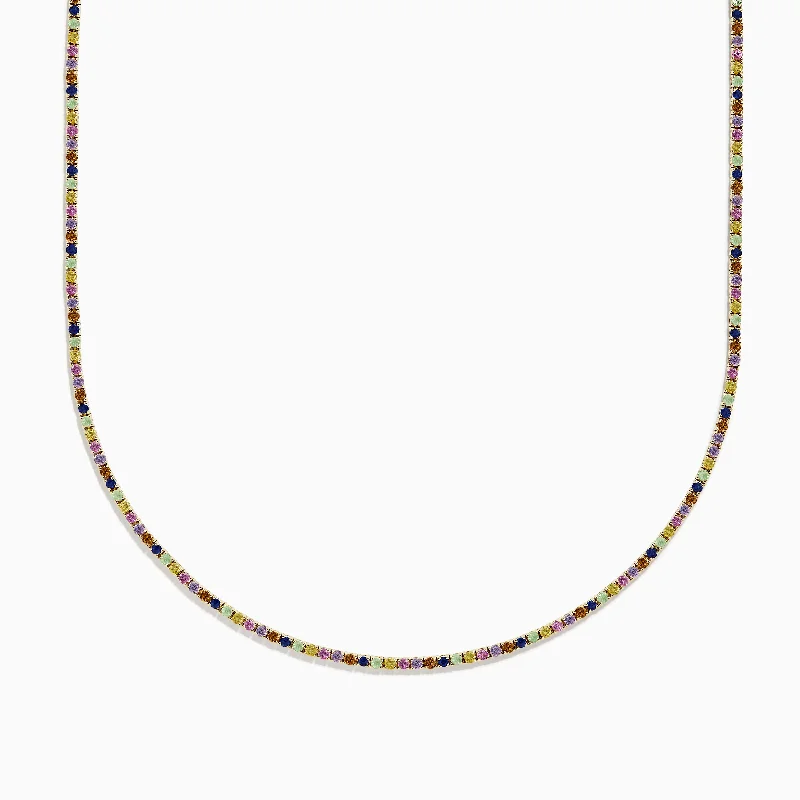 women gemstone and diamond necklaces -Watercolors 14k Yellow Gold Multi Sapphire Tennis Necklace