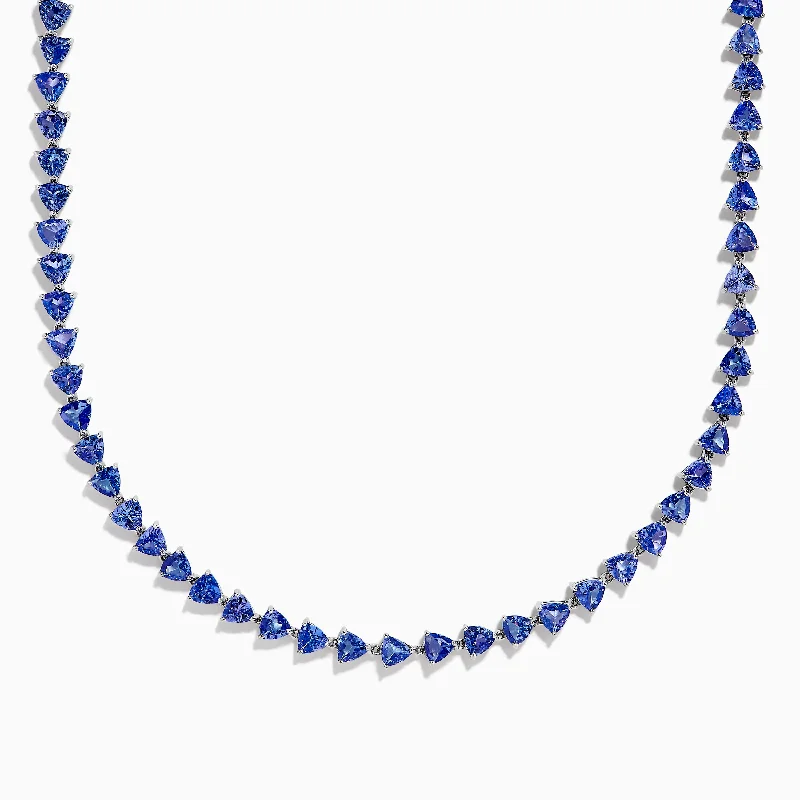 women ruby necklaces -Nahla Siri Sterling Silver Tanzanite Trillion Cut Tennis Necklace