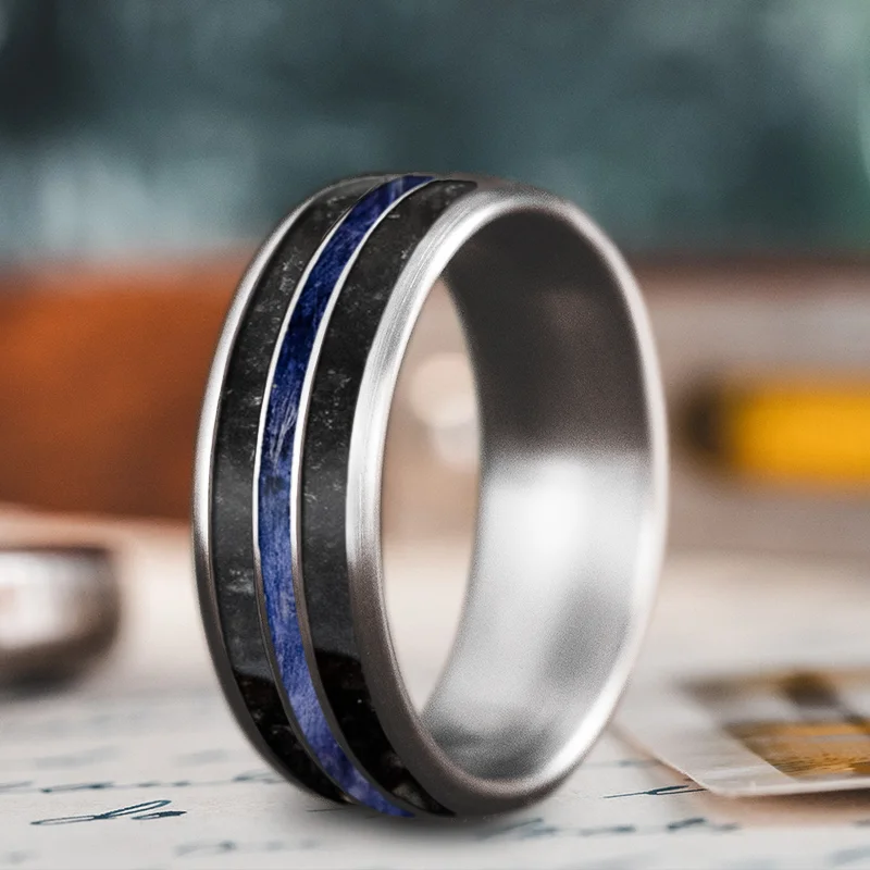 women stackable rings -Custom Design - 3-Inlay Narrow Center Ring yHce0Q0g_7bS8GBa2ZyVjDA3