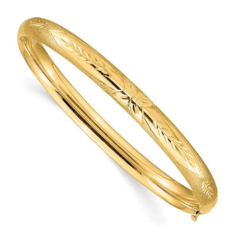 women modern bangles and bracelets -14k Yellow Gold 6mm 4/16 Florentine Engraved Hinged Bangle Bracelet, 7"