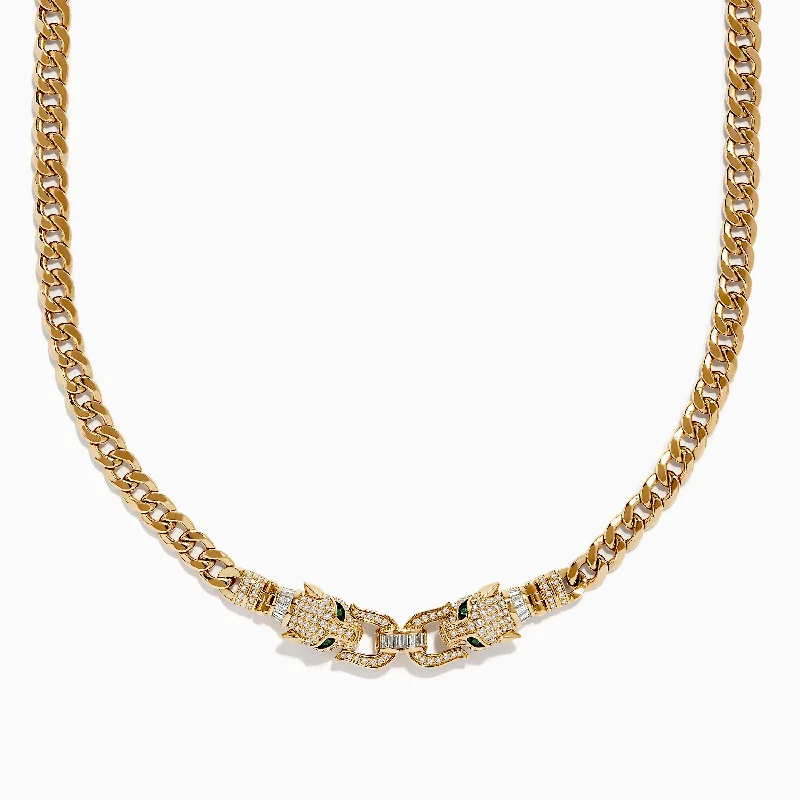 women layered gold necklaces -Signature 14K Yellow Gold Diamond and Emerald Panther Necklace