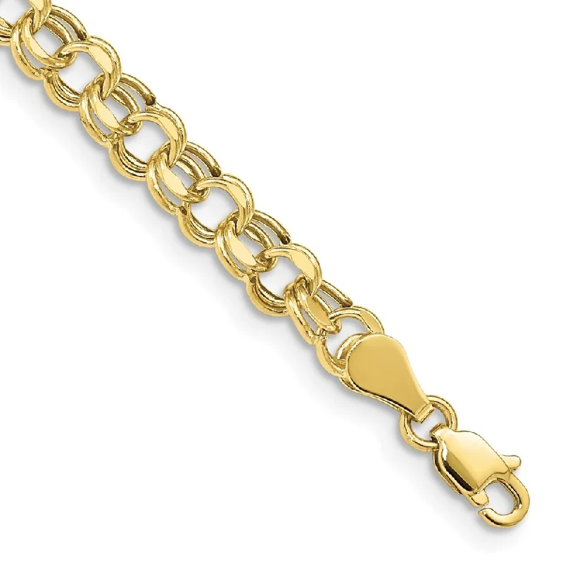 women trendy stackable bangles and bracelets -10k Yellow Gold Lite 5mm Diamond-cut Double Link Charm Bracelet, 7.25"