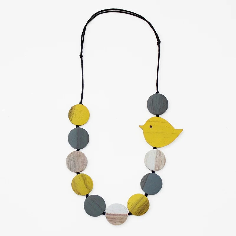 women intertwined necklaces -Yellow Beaded Robin Necklace