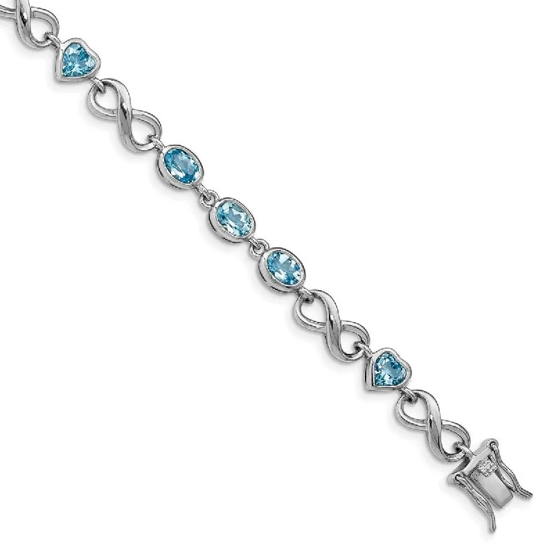 women classic bangles and bracelets -Curata 925 Sterling Silver Polished Box Catch Closure Oval Love Heart Blue Topaz Bracelet