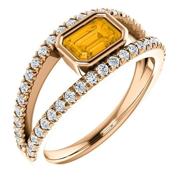 women geometric engagement rings -14KT GOLD 0.55 CT CITRINE & 3/8 CTW DIAMOND ACCENT BEZEL-SET RING