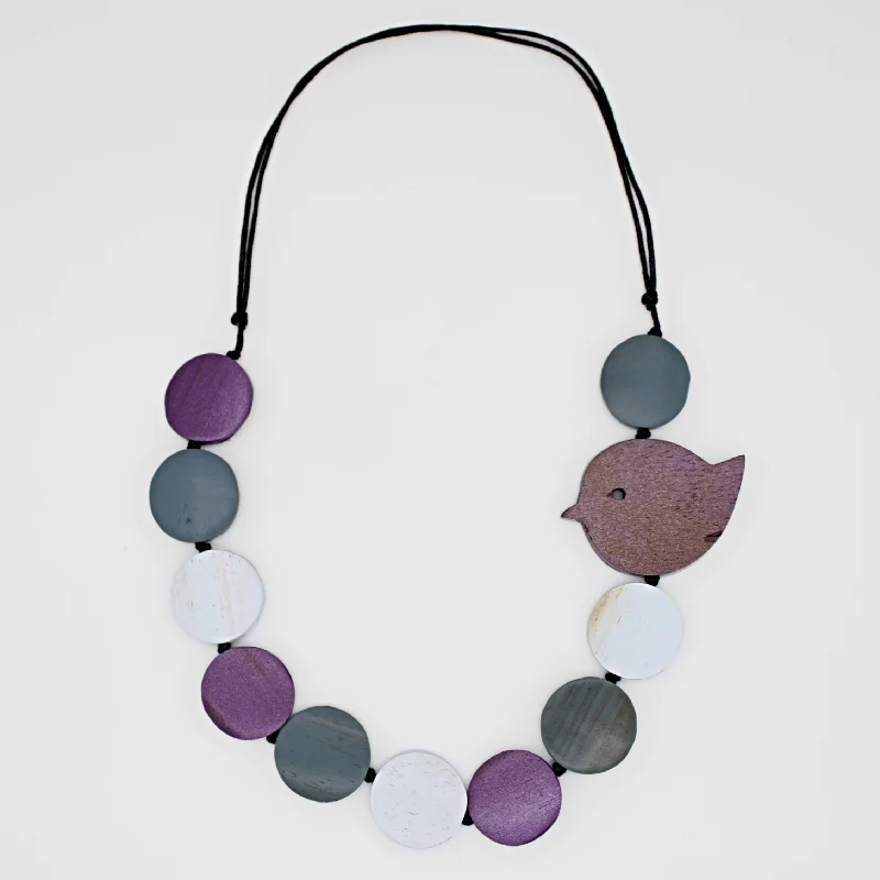 Silver necklaces for women -Purple Beaded Robin Necklace