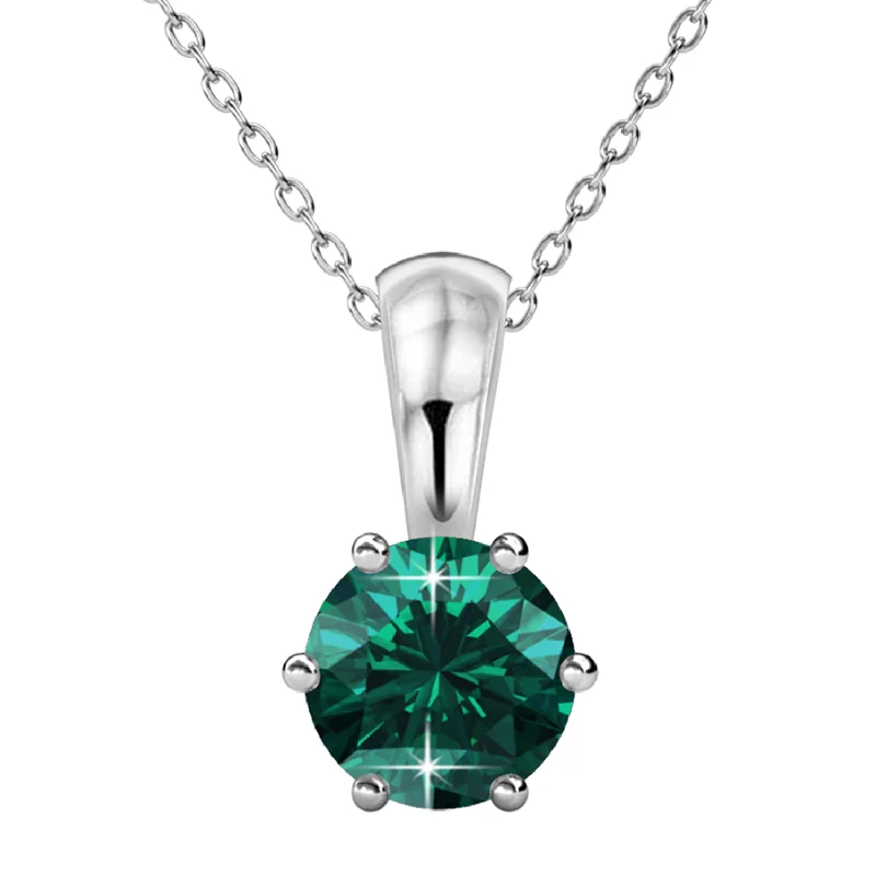 women trendy necklaces -May Birthstone Emerald Necklace 18k White Gold Plated Solitaire Necklace with 1CT Swarovski Crystal