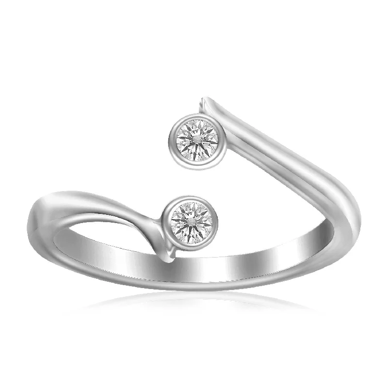 women statement cuff engagement rings -Sterling Silver Rhodium Finished Open Style Cubic Zirconia Accented Toe Ring