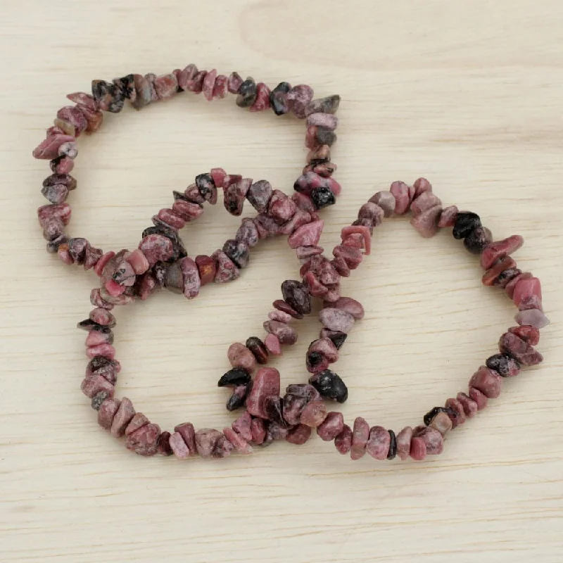 women infinity charm bangles and bracelets -Handmade Set of 3 'Naturally Enchanting' Rhodonite Bracelets (Brazil)