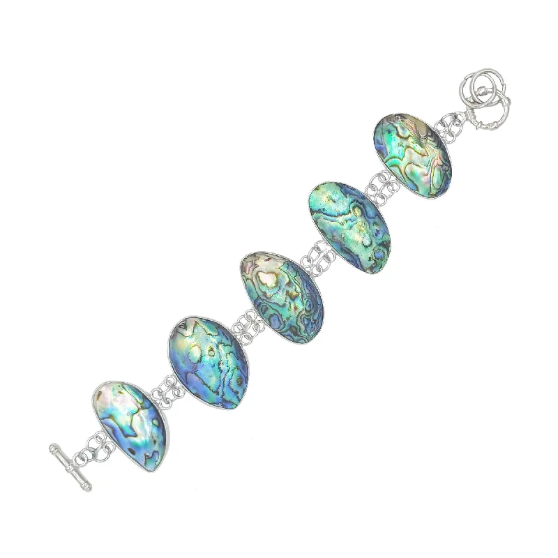 women chunky bangles and bracelets -Silvertone with Natural Abalone Shell Link Bracelet