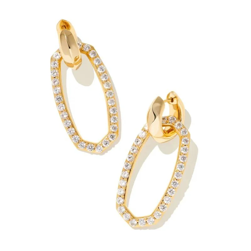 women gold-plated earrings -Kendra Scott | Danielle Gold Convertible Link Earrings in White Crystal