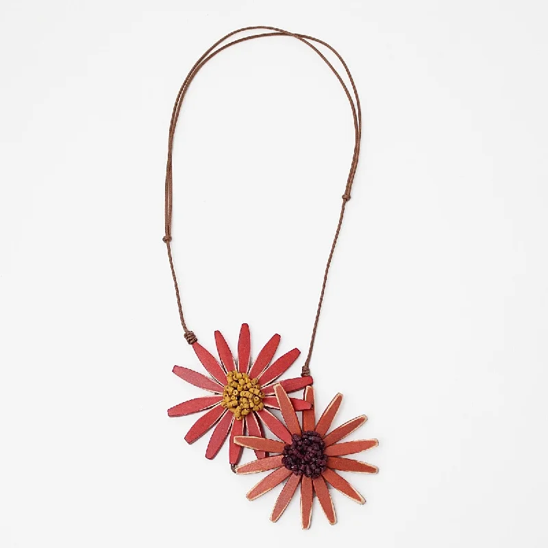 women layered gemstone necklaces -Orange Amaya Double Flower Statement Necklace