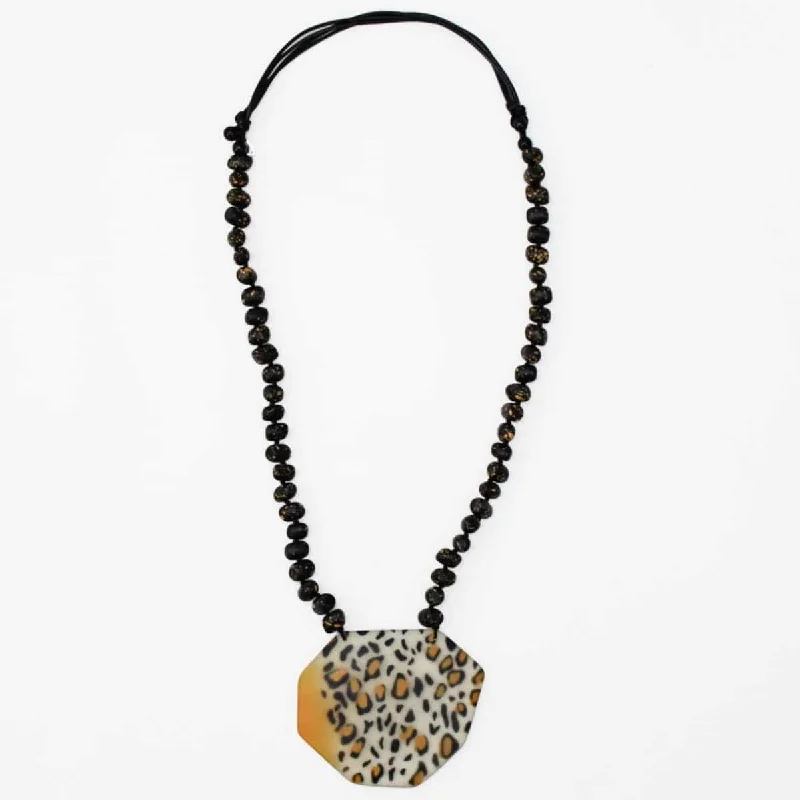 women boho chic necklaces -Mustard Cheetah Pendant Necklace