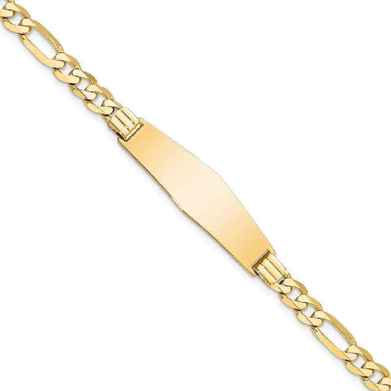 women boho bangles and bracelets -14k Yellow Gold 9mm Flat Figaro Link Soft Diamond Shape ID Bracelet, 7"