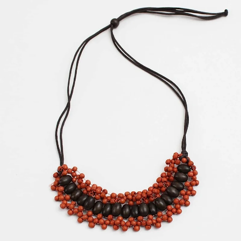 women cross necklaces -Orange and Brown Wooden Necklace by Sylca