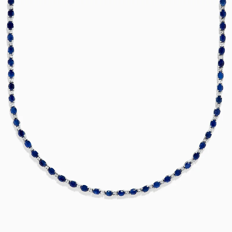 women gold-plated necklaces -925 Sterling Silver Blue Sapphire Tennis Necklace