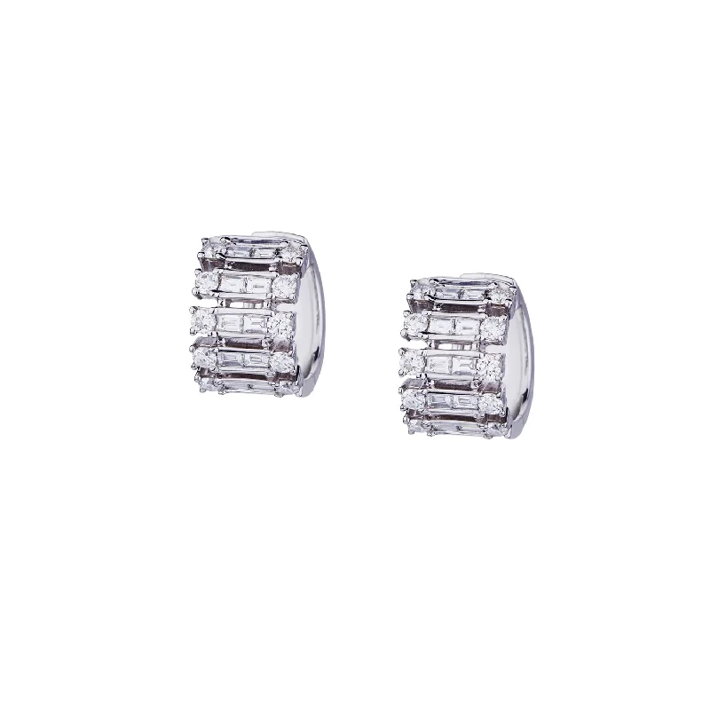 women moon and star earrings -BAGUETTE & ROUND DIAMOND HUGGIE