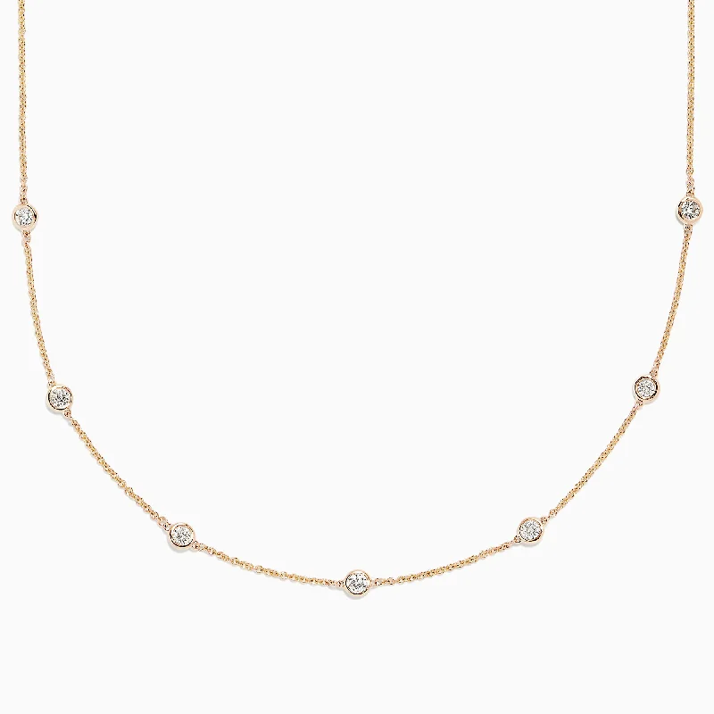 women pearl drop necklaces -D'Oro 14K Yellow Gold Diamond Station Necklace, 0.69 TCW