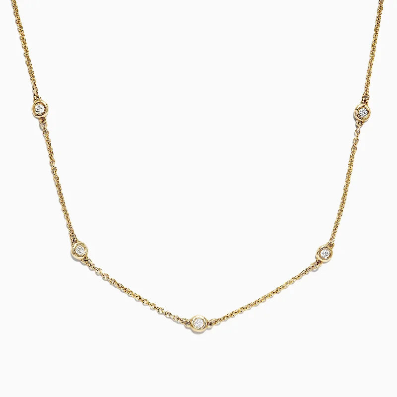 women pearl and diamond necklaces -D'Oro 14K Yellow Gold 18" Diamond Station Necklace, 0.21 TCW