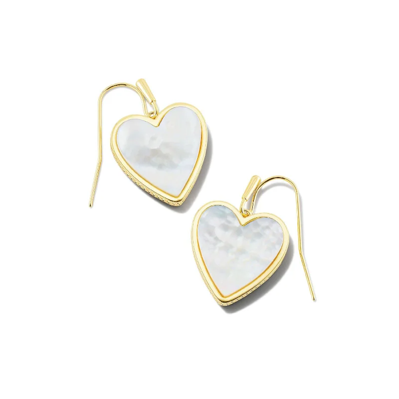 women silver drop earrings -Kendra Scott | Heart Gold Drop Earrings in Ivory Mother-of-Pearl