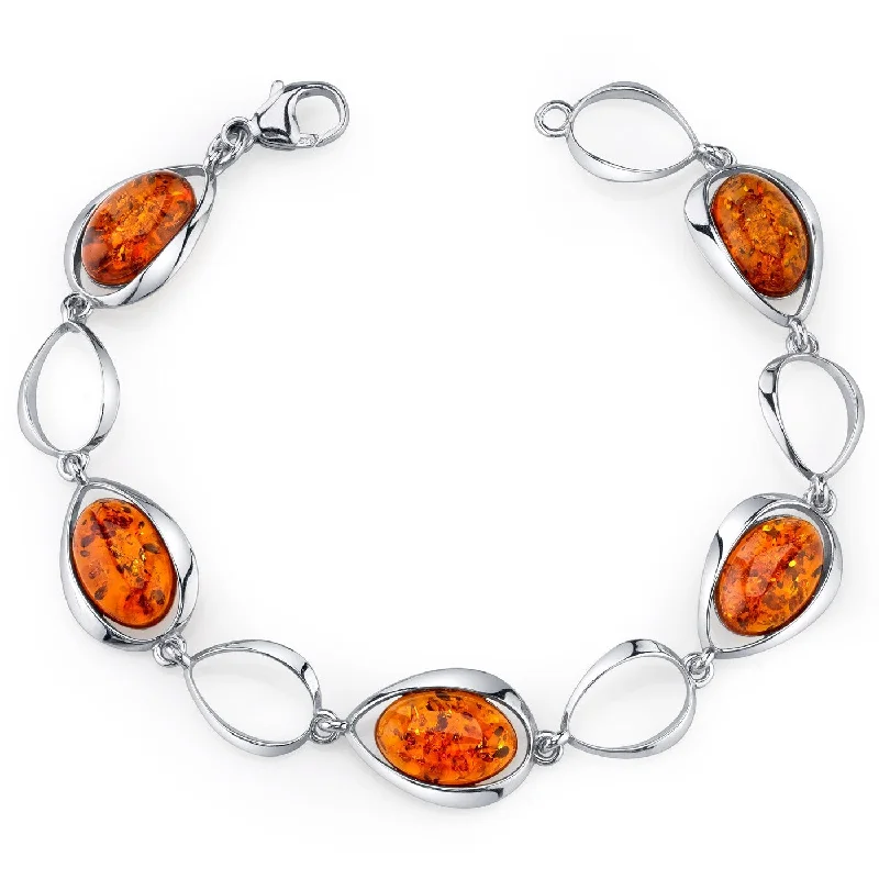 women adjustable leather bangles and bracelets -Sterling Silver Baltic Amber Oval Bracelet, 7.5"