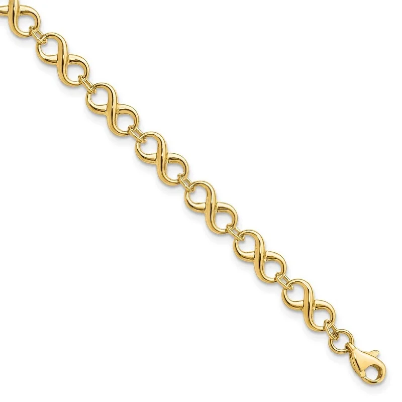 women pearl bangles and bracelets -Curata 14k Yellow Gold Fancy Polished Infinity Bracelet 7 Inch