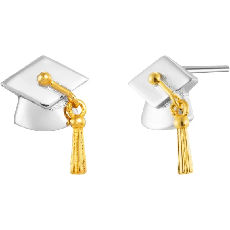 women silver-plated earrings -Graduation Cap Earrings Studs