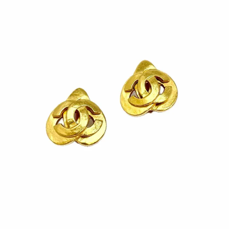 women crystal earrings -Chanel 24K Gold Plated Vintage Heart Shaped Earrings