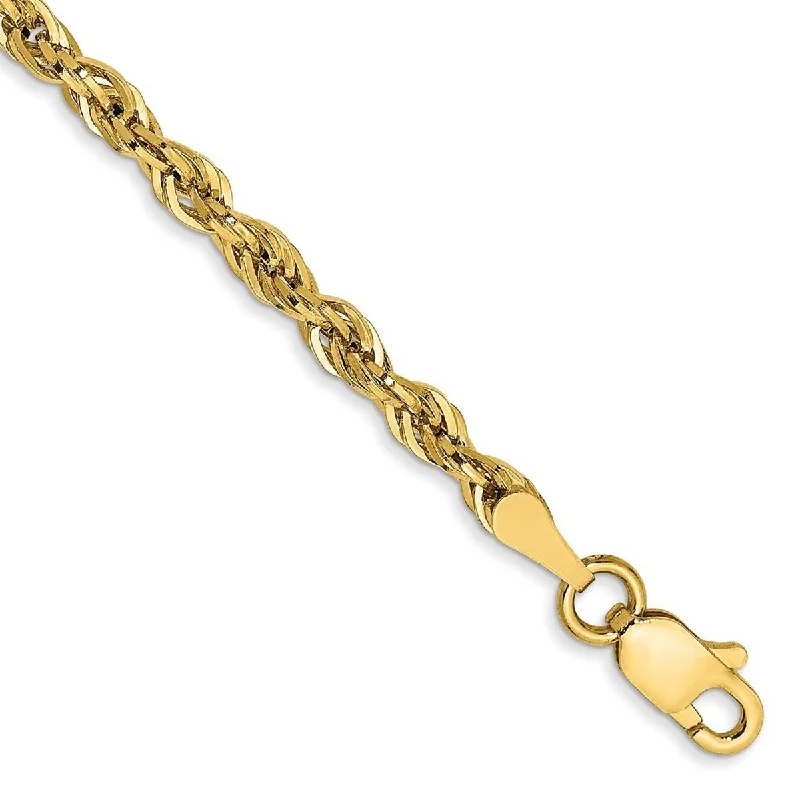 women minimalist bangles and bracelets -Curata 14k Yellow 2.8mm Hollow Rope Chain Bracelet