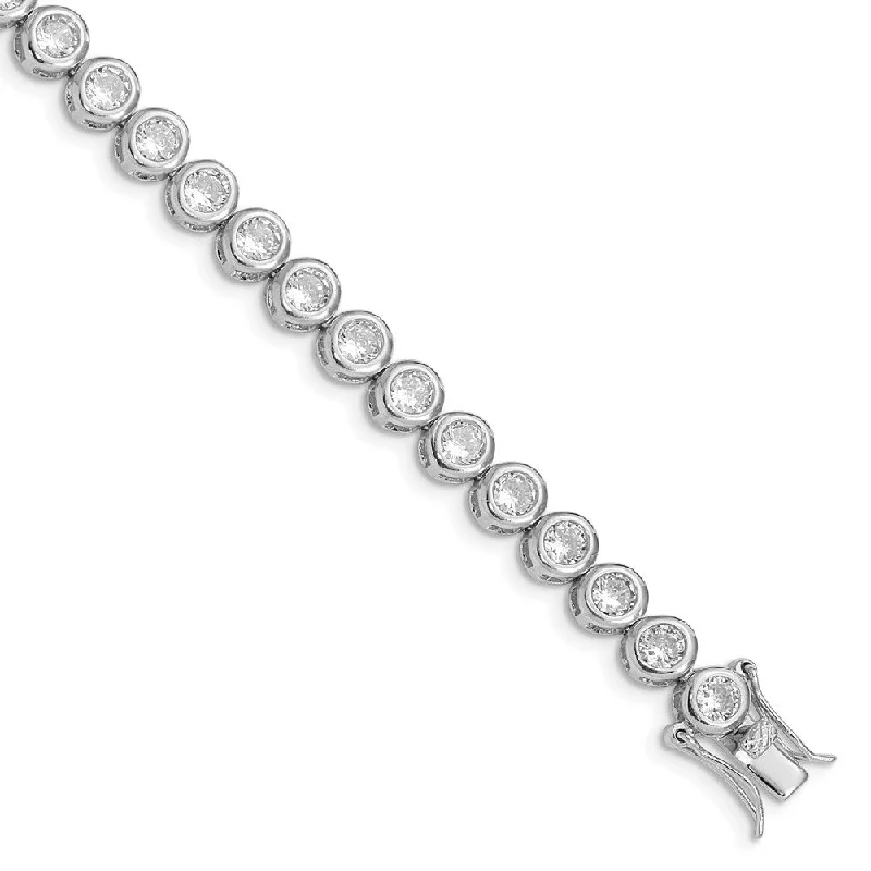 women luxury pearl bangles and bracelets -925 Sterling Silver Rhodium-plated Cubic Zirconia Tennis Bracelet, 7.25"