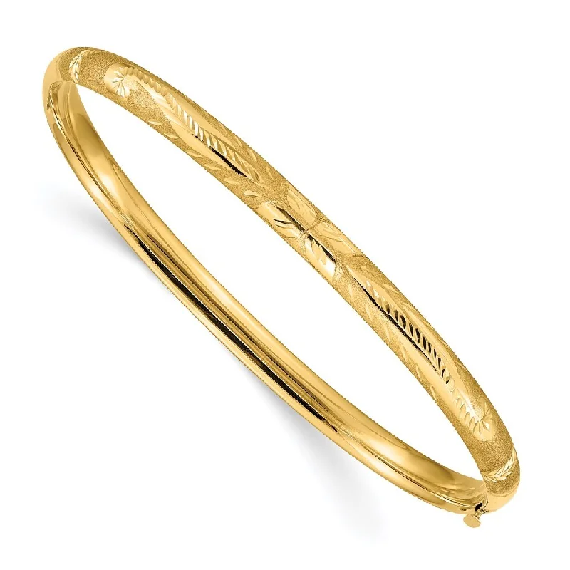 women dainty bangles and bracelets -14k Yellow Gold 5mm 3/16 Florentine Engraved Hinged Bangle Bracelet, 7"