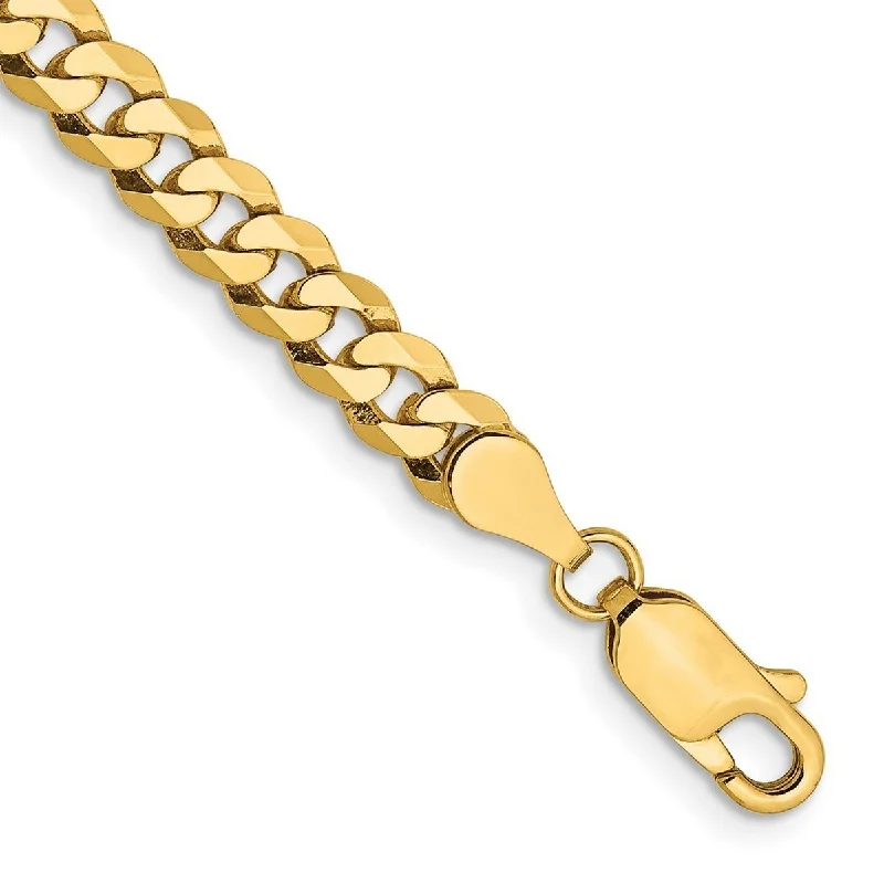 Gold bangles and bracelets for women -Curata 10k Yellow Gold 4.6mm Flat Beveled Curb Chain Bracelet