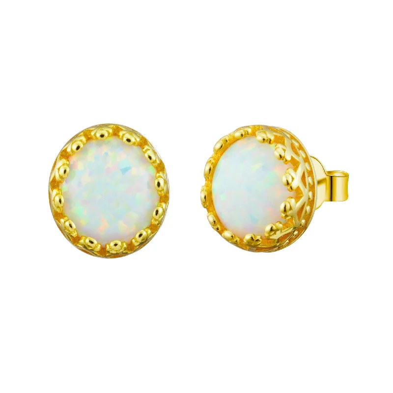 women artistic earrings -Golden Crowned Opal Stud Earrings