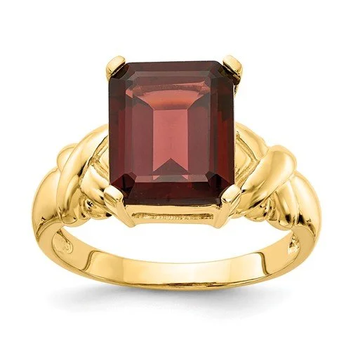 Silver engagement rings for women -14KT YELLOW GOLD 5.30 CT EMERALD CUT GARNET RING