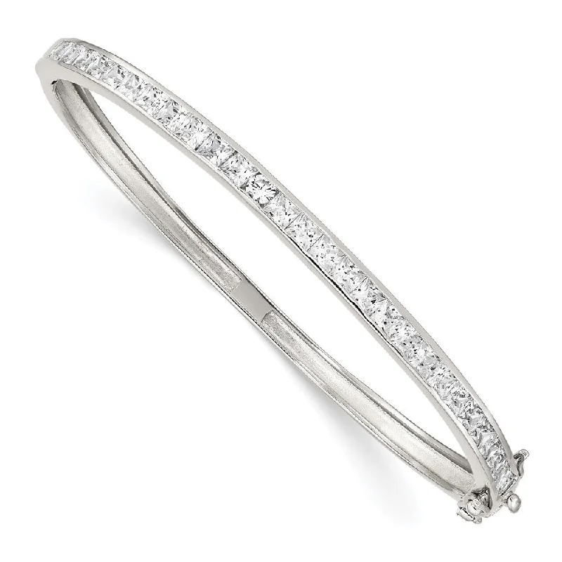 women floral bangles and bracelets -925 Sterling Silver Rhodium-plated Cubic Zirconia Hinged Bangle Bracelet, 8"