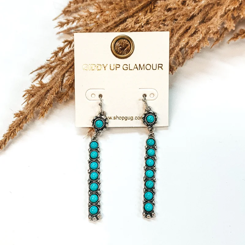 women long earrings -Silver Rectangle Bar Earrings in Turquoise