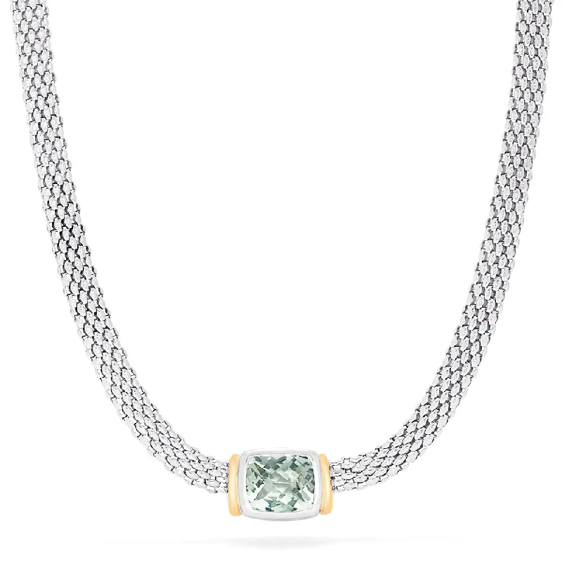 Personalized necklaces for women -925 Sterling Silver and 18K Gold Green Amethyst Necklace, 4.70 TCW