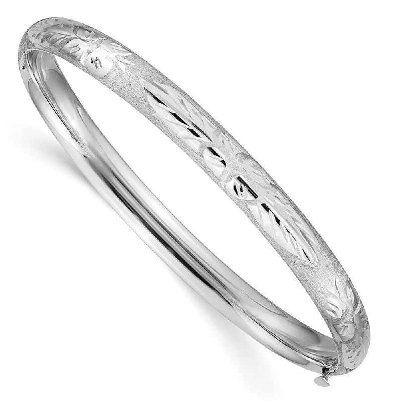 women vintage bangles and bracelets -14k White Gold 6mm 4/16 Florentine Engraved Hinged Bangle Bracelet, 7"