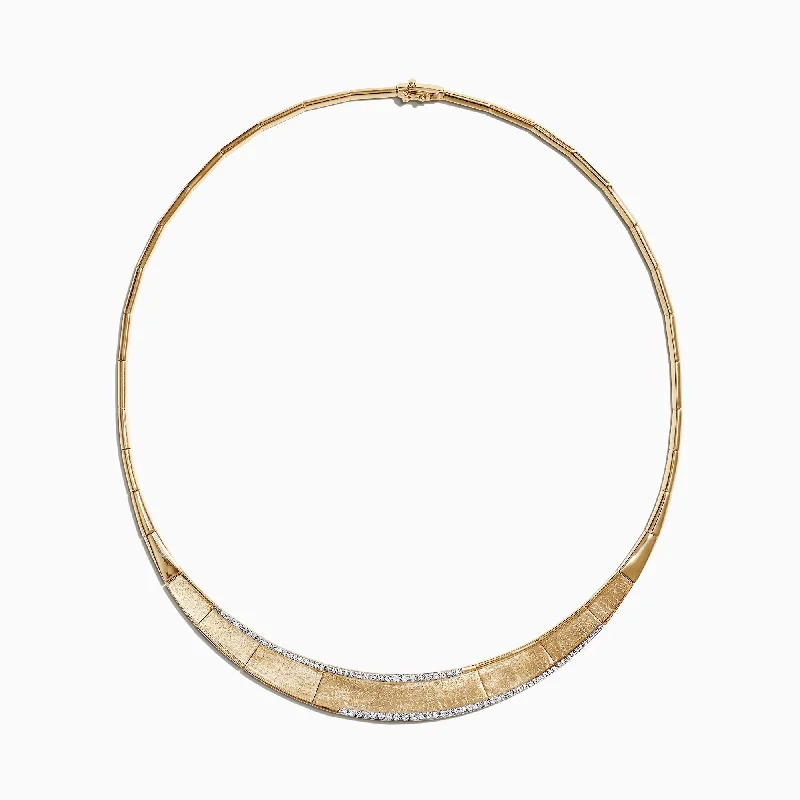 women trendy necklaces -D'Oro 14K Brushed Yellow Gold Diamond Collar Necklace, 0.90 TCW