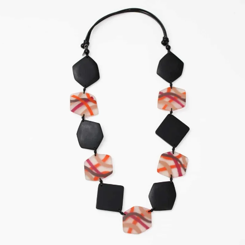 women romantic necklaces -Black and Orange Evelyn Statement Necklace