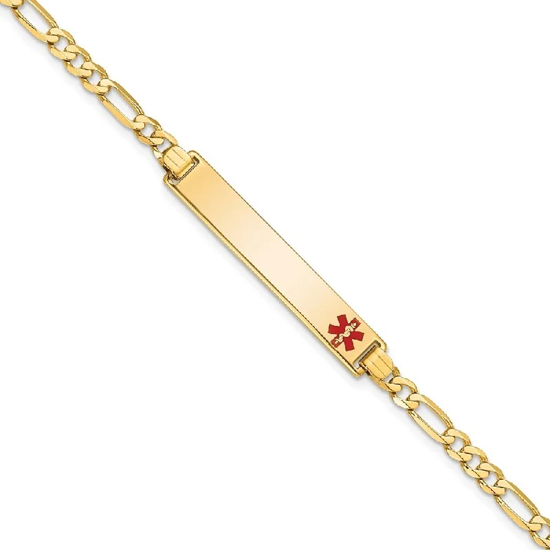 women beaded bangles and bracelets -14k Yellow Gold 6.5mm Medical Red Enamel Flat Figaro Link ID Bracelet, 7"