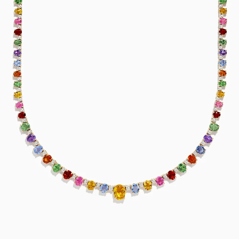 women layered gold necklaces -Watercolors 14K Gold Multi Sapphire and Diamond Necklace