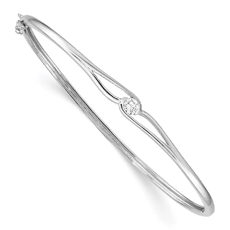 women dainty bangles and bracelets -925 Sterling Silver Rhodium-plated Cubic Zirconia Hinged Bangle Bracelet, 7.25"