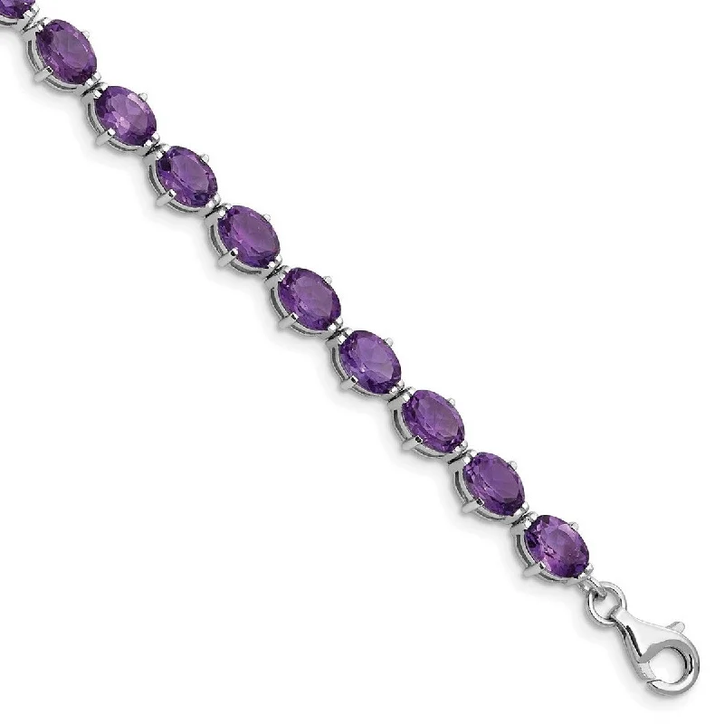 women floral charm bangles and bracelets -Curata 925 Sterling Silver Polished Fancy Lobster Closure Amethyst Bracelet