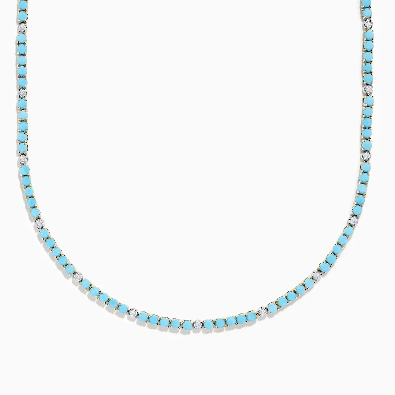 women celestial star necklaces -14k Yellow Gold Turquoise and Diamond Tennis Necklace