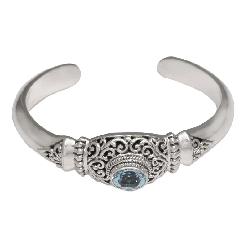 women oversized bangles and bracelets -NOVICA Handmade Sterling Silver Vine Temple Blue Topaz Bracelet (Indonesia)